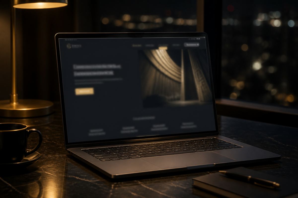 暗いデスクに置かれたノートPC